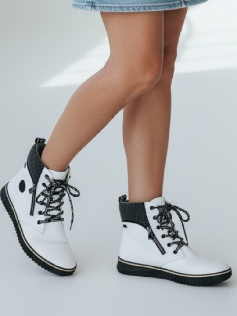 Rieker White, Gray & Black Lace-Up Ankle Boots